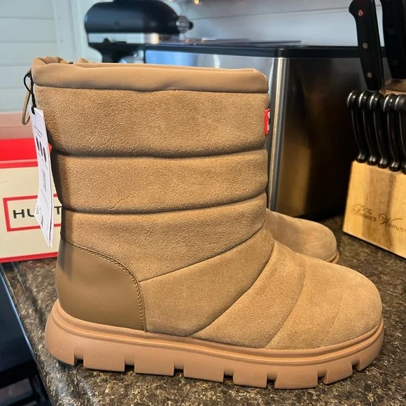 New Hunter Women’s Maribel Lug Sole Insulated Waterproof Snow Booties Boots Tan - Picture 3 of 15